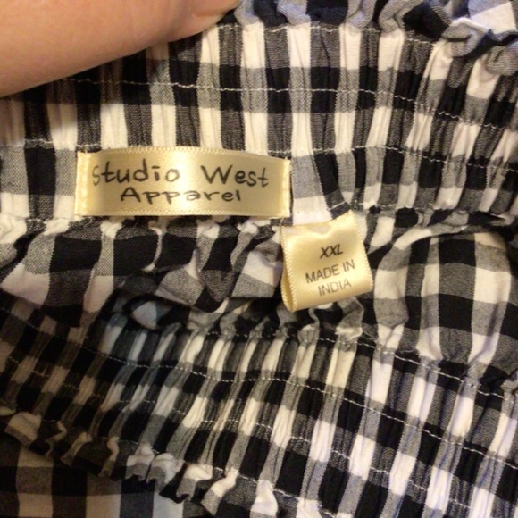 Studio West XXL Gingham Off Shoulder Blouse Bell Sleeve Boho Cottagecore Peasant - Picture 6 of 6
